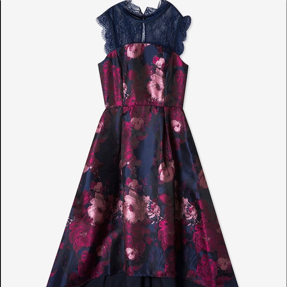 Floral Jacquard Dress, dress with high-low hem
